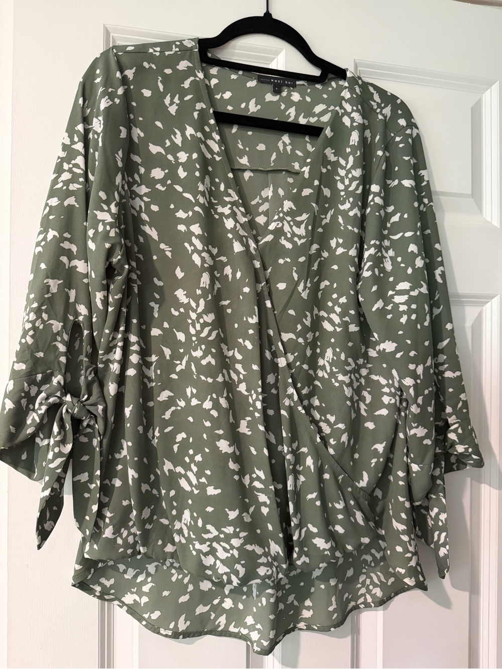 West Kei Olive & White Abstract Wrap Blouse
